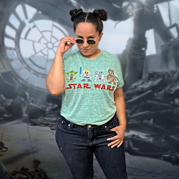 Disney Starwars Tetris Graphic Shirt Yoda, Darth Vader, R2-D2 Robot, RARE Tee - Picture 4 of 11